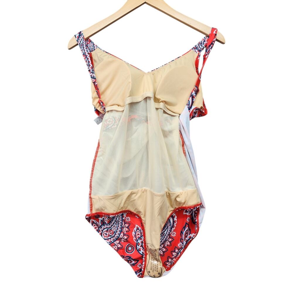 NWT Clwerk One Piece Swimsuit Women’s XL Red Blue Paisley Crossover Bathing Suit - Picture 6 of 12